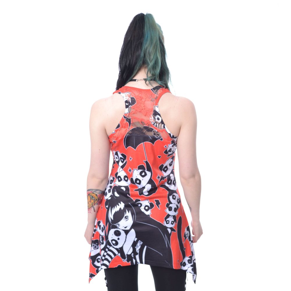 Heartless - MISS PANDA LACE PANEL Mouwloze top - Rood/Zwart